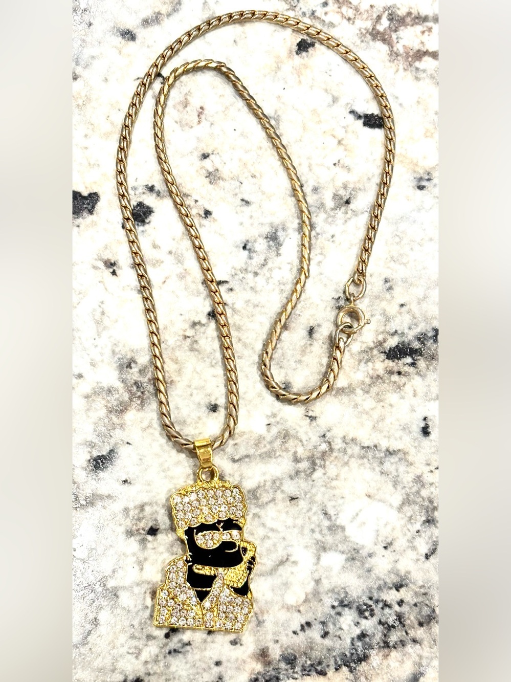 Iced Bart Simpson 14K Gold Plated Pendant & Chain Necklace
